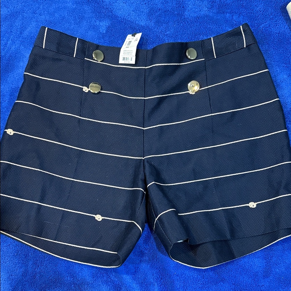 The Limited Navy and White Striped High Waist Shorts